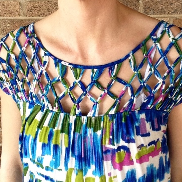 PLENTY TRACY REESE lattice yoke top anthro S M (D5 - Picture 2 of 6